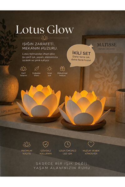 zulya Lotus İkili Set LED Mumluk – Dekoratif Lotus Çiçeği Gece Lambası – Biop...