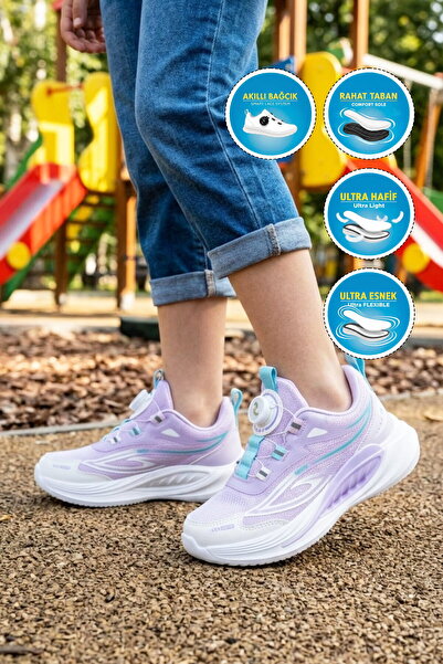 Marco Kids حذاء رياضي بناتي برباط وآلية ربط باللون الأبيض الليلكي 26Y530 F