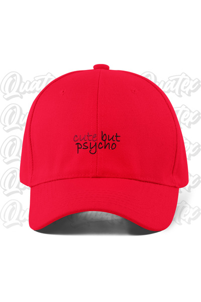 CapHub Cute but Psycho Embroidered Hat - Red Color 100% Cotton Gabardine Unis...