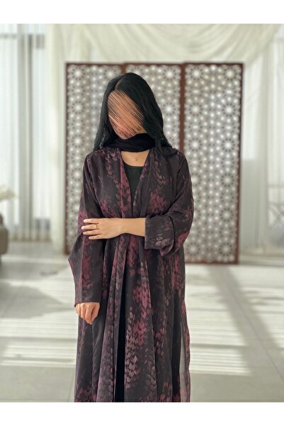 elegant veil عباية شيفون كلوش بطبعة ورد فاخرة مع طرحة