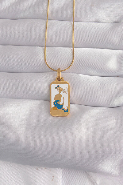 OGHAMAY 316L Steel Gold Color White Enamel Girl Figure Tarot Necklace
