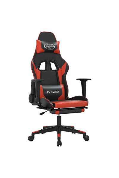 vidaxl Scaun de gaming cu suport picioare, negru/roșu, piele ecologică