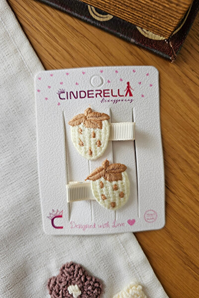 Cinderella Çilekli Bohem Nakışlı Bebek Çocuk Pens Toka Seti 4cm - Acıtmayan K...