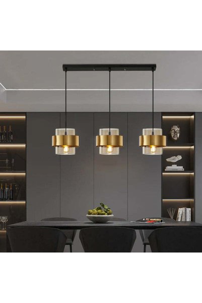 CMHOME Lustra Suspendata LC866/3LTN, 3XE27, Inaltime Reglabila, Sticla si Metal