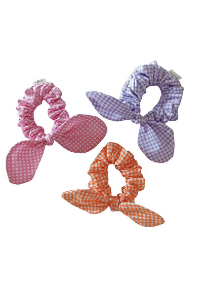 Liliza Accessories 3lü Bunny Tavşan Kulak Turuncu-Pembe-Lila Lastik Toka Seti