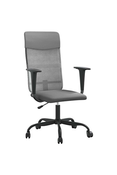 vidaxl Scaun birou reglabil în înălțime, gri, piele artificială/plasă