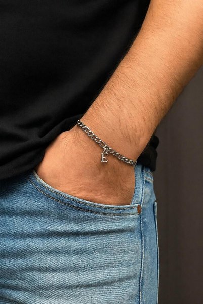 ruvelu E Harfli Paslanmaz Çelik Bileklik - Hediye Notu ve Hediye Paketi - Sev...