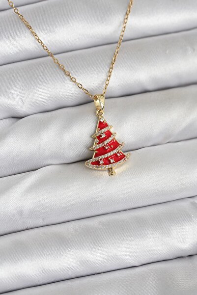 OGHAMAY 316L Steel Chain Gold Color Red Pine Tree Model Christmas Themed Wome...