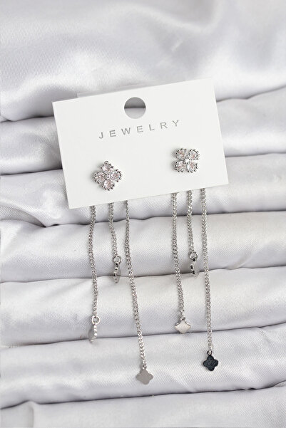 OGHAMAY Brass Silver Color Clover Model Dangle Women's Earrings