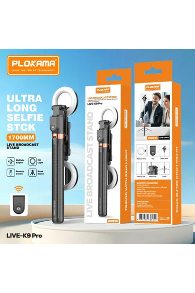 NO BRAND Plokama LIVE-K 9 Pro 1700 mm Ultra Long Selfie Stick with Tripod Sta...
