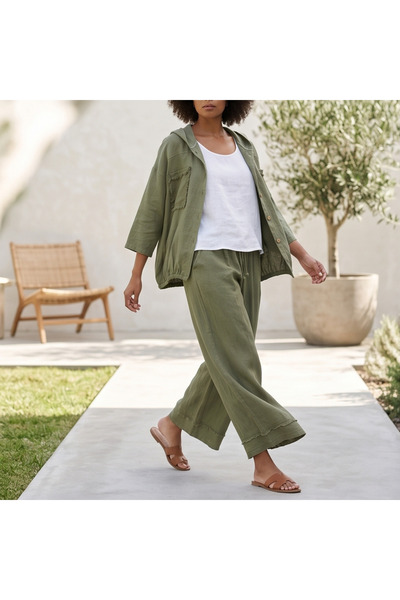 Puro Lıno Women's Linen Hooded Two-Piece Set