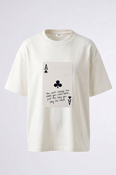 Anetos Tricou oversize alb din bumbac cu imprimeu pe spate Ace of Clubs Design