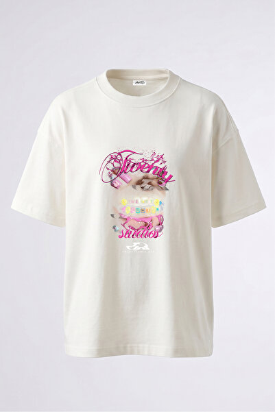 Anetos Tricou supradimensionat din bumbac alb cu imprimeu pe spate Grillz Pin...