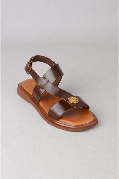 SEÇ KUNDURA Seç C319 Genuine Leather Women's Sandals (Sole: 2 cm) Dark Brown