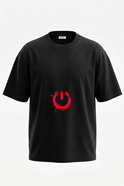 Anetos Tricou oversize negru din bumbac cu imprimeu pe spate Power Symbol Design