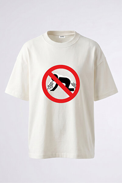 Anetos Kusma Yasak Design Back Printed Cotton White Oversize T-Shirt