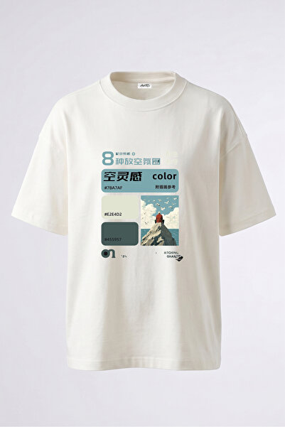 Anetos Man on Rock Design Back Printed Cotton White Oversize T-Shirt