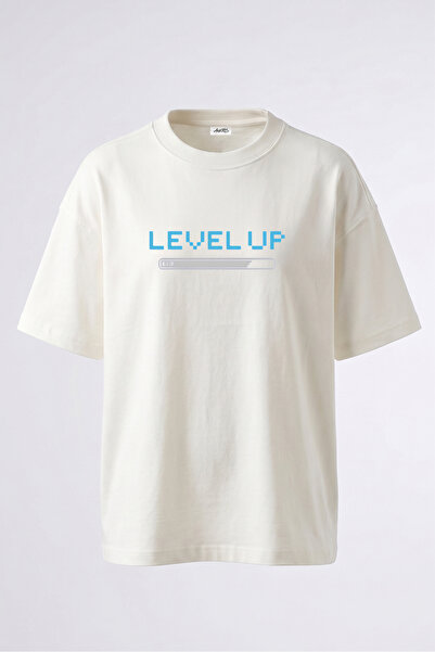 Anetos Tricou oversize alb din bumbac cu imprimeu pe spate Level Up Design