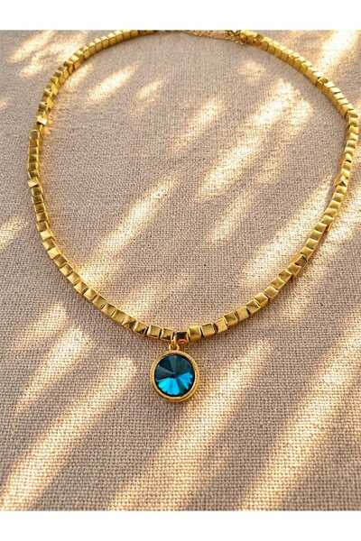 Mope Accessories Blue stone cube necklace