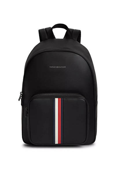 Tommy Hilfiger Men's Adjustable Strap Classic Flag Logo Stripe Black Backpack...