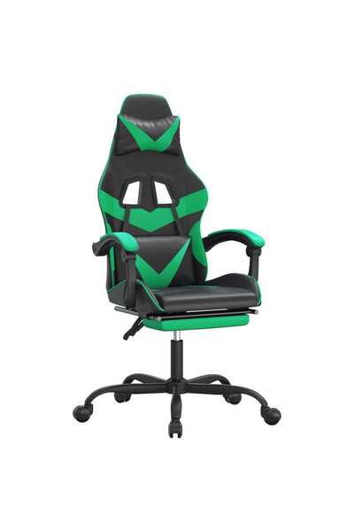 vidaxl Scaun de gaming pivotant/suport picioare negru/verde piele