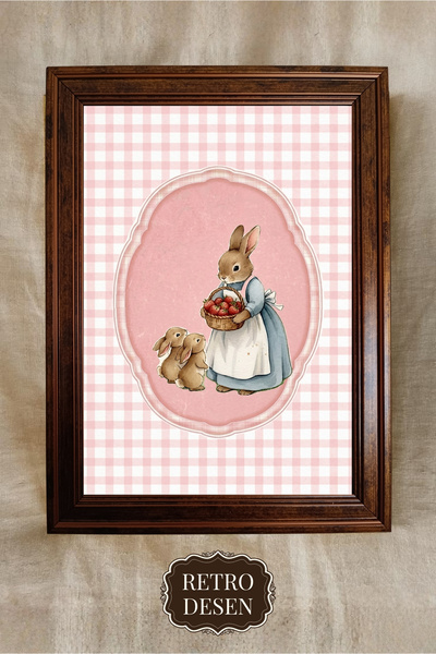 Retro Vintage Bebek Odası Tablosu, Çerçeveli Çocuk Odası Tablosu, Çocuk Odası...