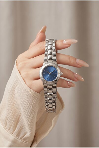 KLISHE Butik Women's Steel Watch Silver Color & Blue Dial Roman Numeral Vinta...