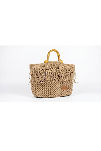JADDA Handmade Daily Use Knitted Handbag with Bamboo Handle, Caged Fringed Pa...