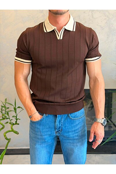 ECARTS Men's Contrast Regular Fit Polo Neck Tshirt Bitter Brown Eca078