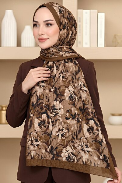 hadiora Women's Brown Floral Patterned Bamboo Crush Shawl