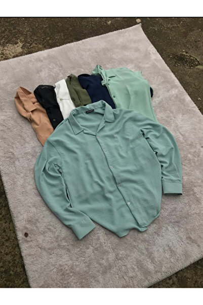 Nirvana Butik Erkek Ayrobin Gömlek Keten Pamuk Kumaş Geniş Yakmayan Dökümlü Tril Tril Ütü Gerektirmeyen Uzun Kollu Gömlek
