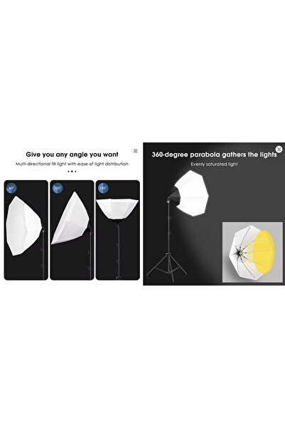 AZT Ürün Reklam Stüdyo Youtube Vlog Tiktok Canlı Yayın vb için 70cm Octagon Softbox Üçlü Led Sürekli Işık Seti