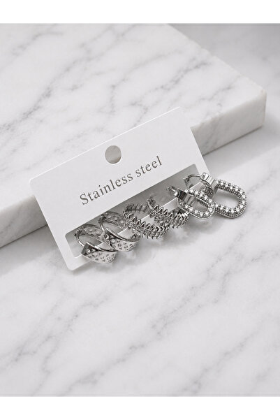 BİJU YILMAZ 26clk126 - silver link form stone earring set