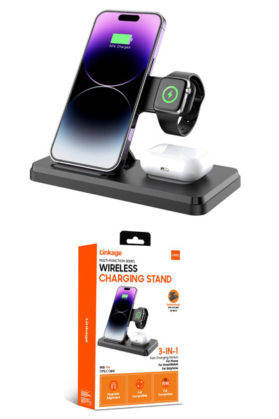 Sarftech 3'ü 1 Arada Katlanabilir Kablosuz Şarj Standı - 15W Hızlı Şarj İstas...