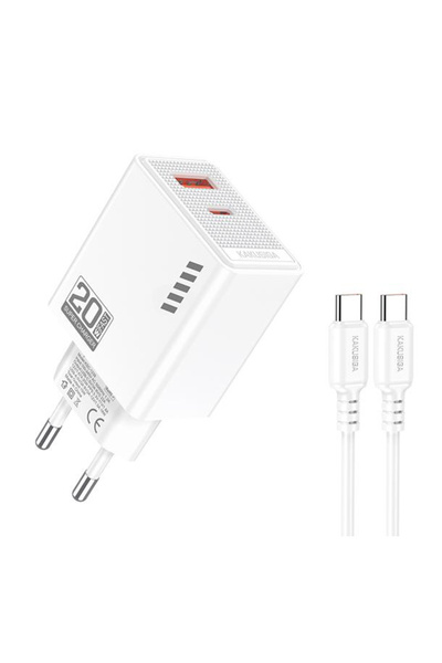 KAKUSİGA φορτιστής τοίχου KSC-1240 με καλώδιο USB-C, USB & USB-C, 20W, λευκός