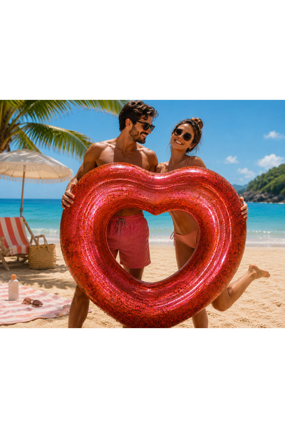 NUNU 65 cm Heart-Shaped Glittery Sea Ring – Transparent Red Pool and Sea Ring