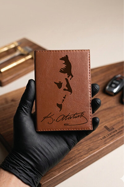 Yalıgraf Reklam Tabela Kemal Atatürk Brown Tan Leather Stitched Vehicle Licen...