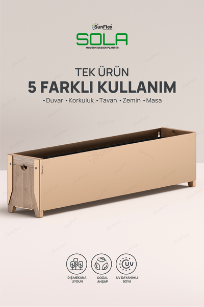 SUNFLEX Sola Duvar Çiçekliği 80 cm Metal ve Ahşap