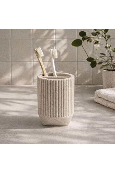 PAN HOME Verona Polyresin Toothbrush Holder 7.8x7.8x11cm - Beige