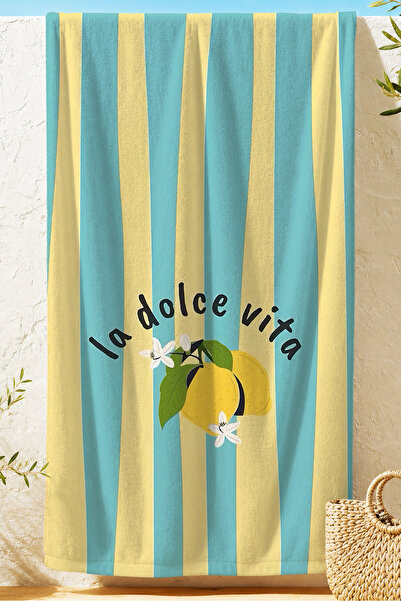 Evimde Bambaşka Prosop de plajă din microfibră cu tematică Lemon La Dolce Vit...
