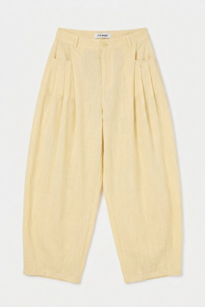 it's basic Women's Yellow Loose Fit Organic Linen Fabric Trousers
