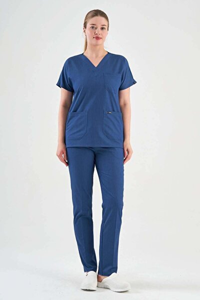Owlet Medikal Costum chirurgical albastru cu aspect de denim din Lycra