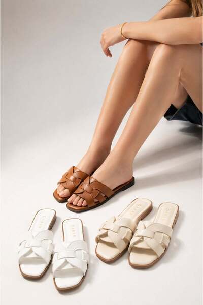 dabab shoes Linda 3-Pack Knitted Tape Detailed Square Toe Flat Sole Slippers ...