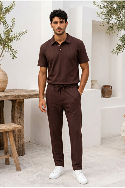 MADZEYMODA Muška smeđa polo majica i pantalone od Oysh tkanine, standardnog k...