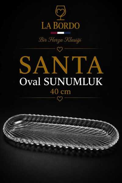 Herza House Santa Kristal Desenli Büyük Boy Oval Cam Servis ve Sunum Tabağı -...