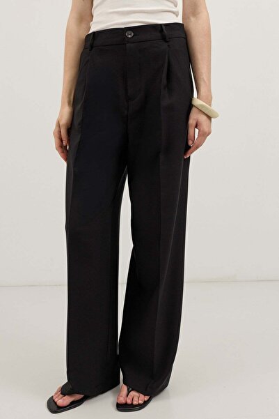 Antioch Black Wide Leg Pleated Trousers