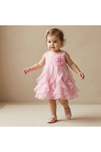 Juniors Round Neck Sleeveless Dress with Ruffles