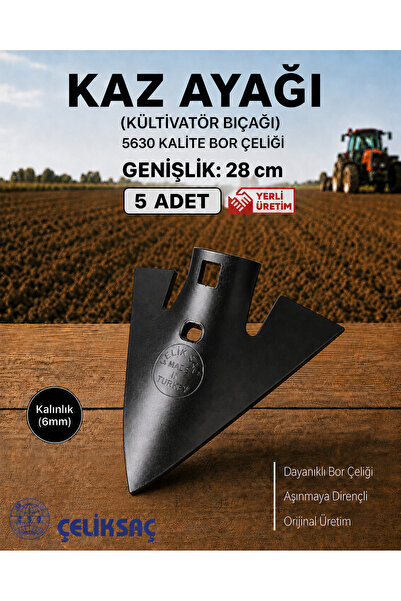 ÇELİKSAÇ 28 cm Kazayağı Kültivatör Bıçağı Pabucu 6 mm 5630 Bor Çeliği 5 Adet