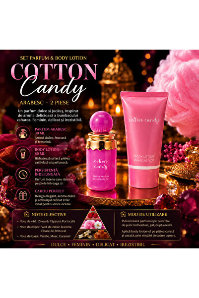 Mystical Set Parfum Arabesc și Loțiune de Corp Cotton Candy 2 Piese – cu Arom...