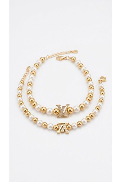 Casa Shop Set de 2 brățări de damă, placate cu aur de 14K, cu mărgele aurii ș...